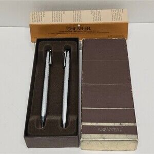 Sheaffer White Dot Silver chrome ballpoint pen & mechanical pencil Vintage 70s